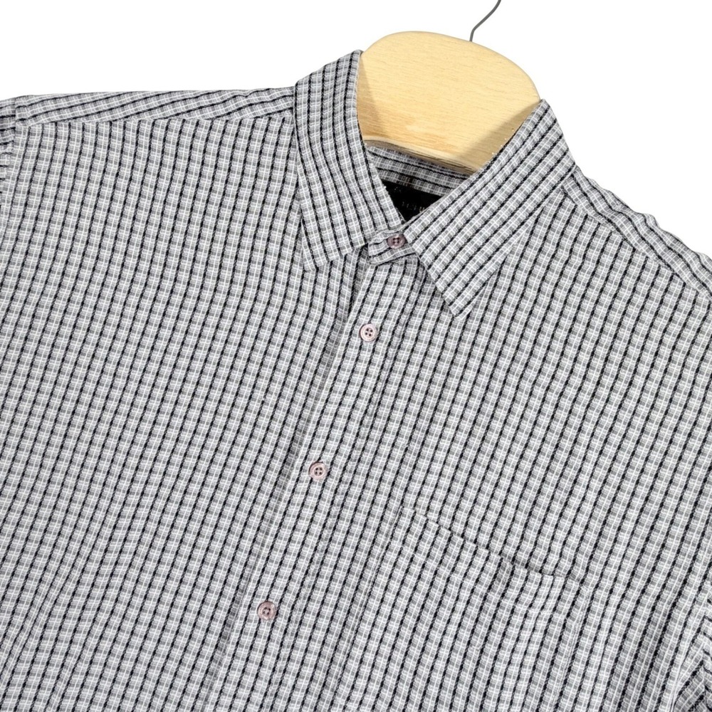 Bugatchi Uomo Button Up Mens XL Grey Micro Check Short Sleeve Shirt